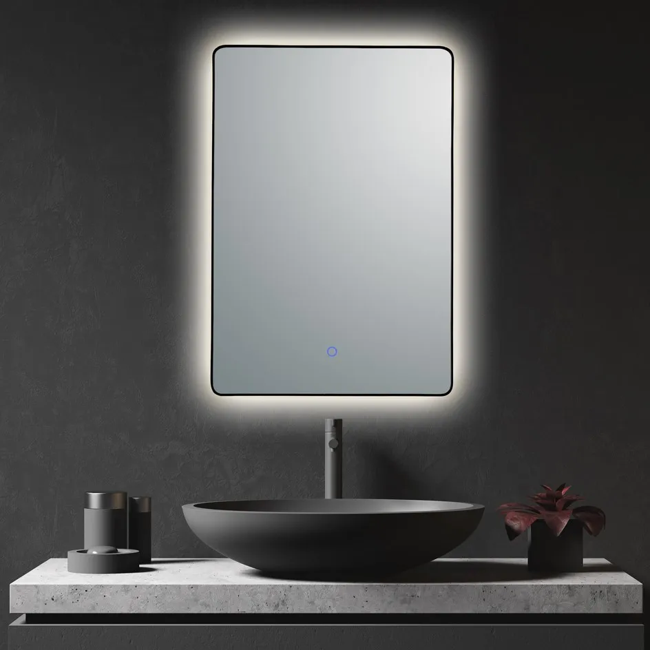 Aluminum Frame Bathroom LED Mirror Magnifying Round Graphic Design Modern Equipped
