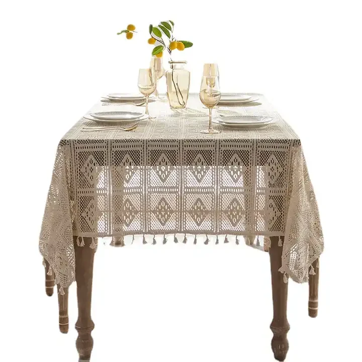 Wholesale American Retro Garden Hollow Hand Crochet Tablecloth Lace Table Cloth Knitting Fringe Cover Cloth