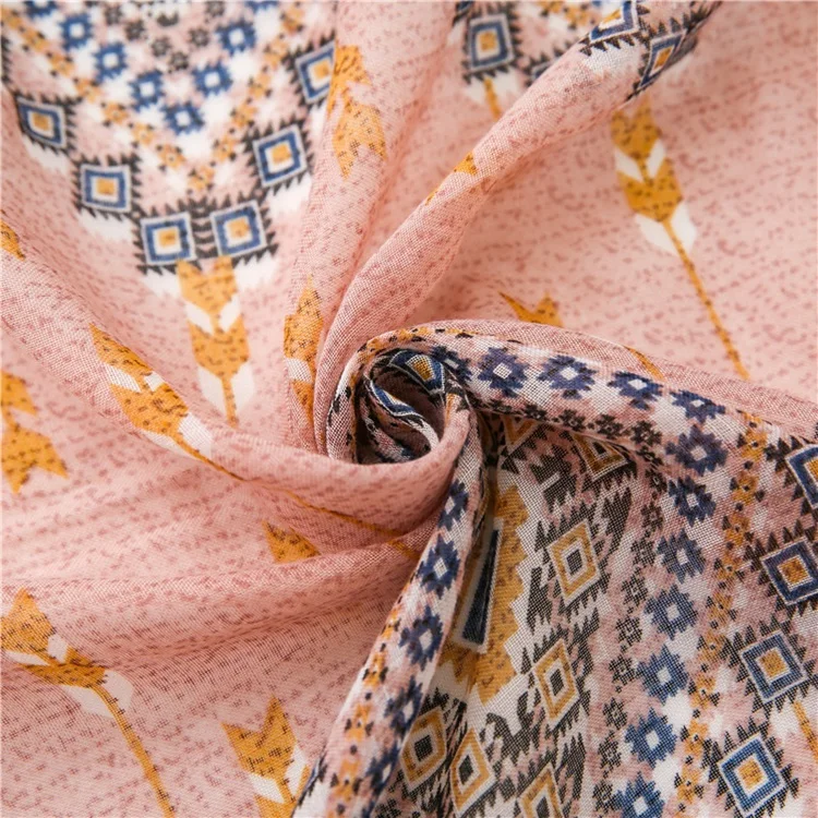 Fashion Scarf Factory China Wholesale Long Voile Printed Women Head Tassel Scarf