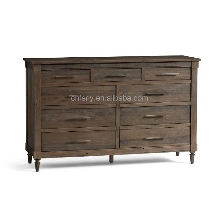 Modern American Style Bedroom Furniture Set Bedroom Set Wooden Solid Wood Dresser Aged Natural Oak 9-drawer Wood Dressers