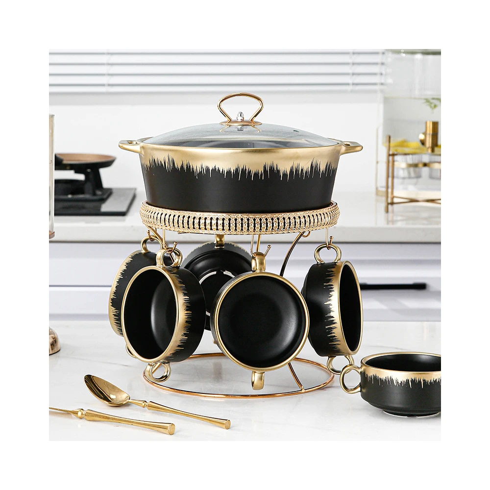 Luxury Soup Tureen Set Porcelain Ceramic Soup Pot And Crown Gold-plated Decorative Bowl Set