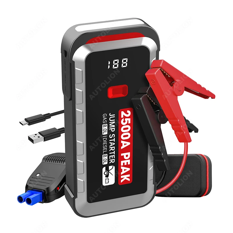 Best Selling Peak Current  2500A 12v 8.0L gasoline and 8.0L diesel Emergency  portable multi-function jump starter