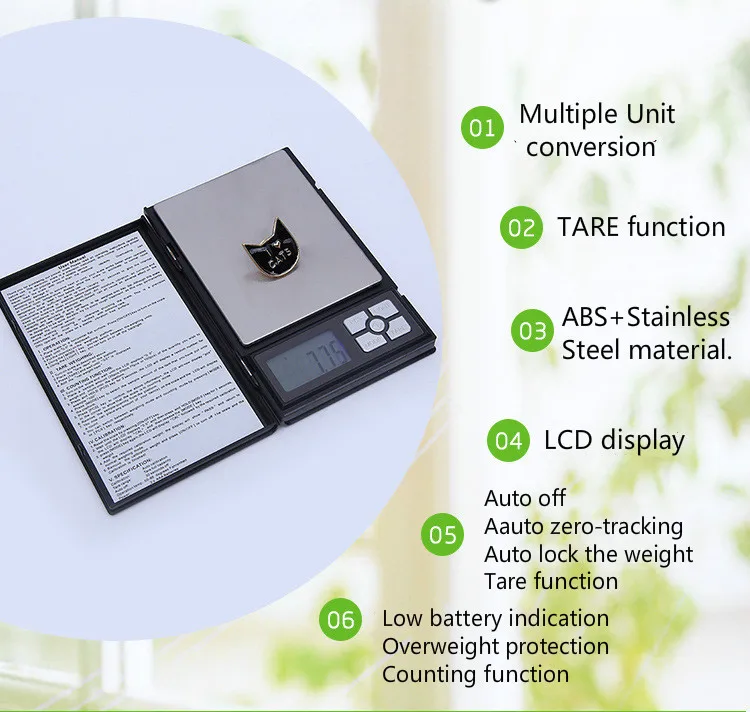 Plastic Black Fashion Design 0.1g 0.01g Pocket Scales LCD Electronic Jewelry Scale