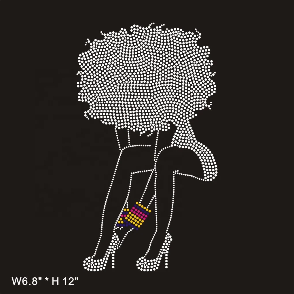 YZX verified Factory Custom Your Own Hotfix Motif  Beautiful Afro Girl Rhinestone Heat-Transfer Iron-On for T-Shirts and Hoodies