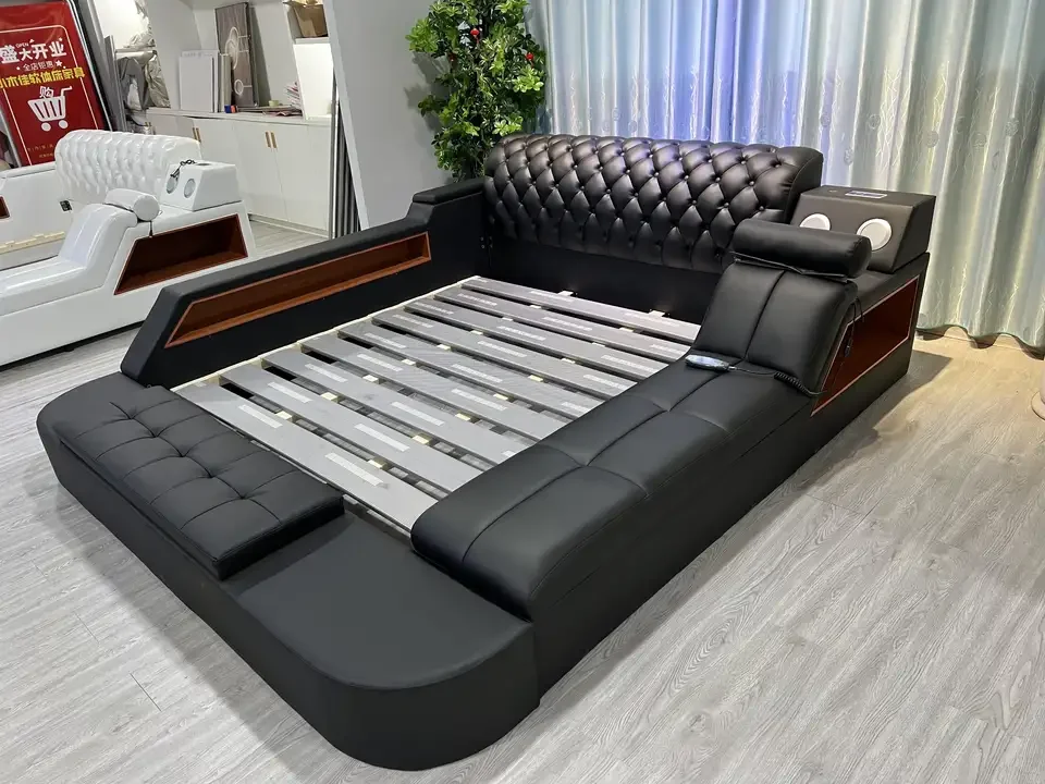 Leather bed multi -function vibration massage large bed USB soft bed bedroom furniture set