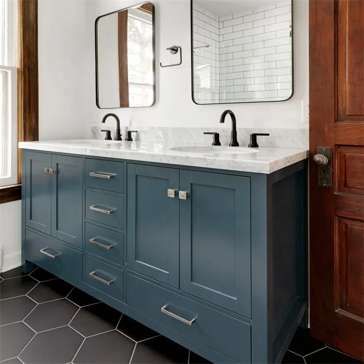 Modern marble top bathroom vanity matte or glossy lacquer solid wood bathroom vanity cabinet