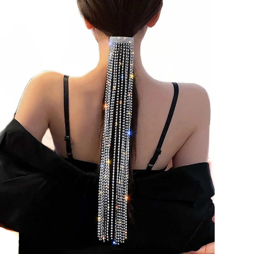 Блеск Полный горный хрусталь заколки для волос женщин Bijoux (украшения своими руками) с длинной бахромой украшением в виде кристаллов женские аксессуары свадьбы или торжественного случая ювелирные