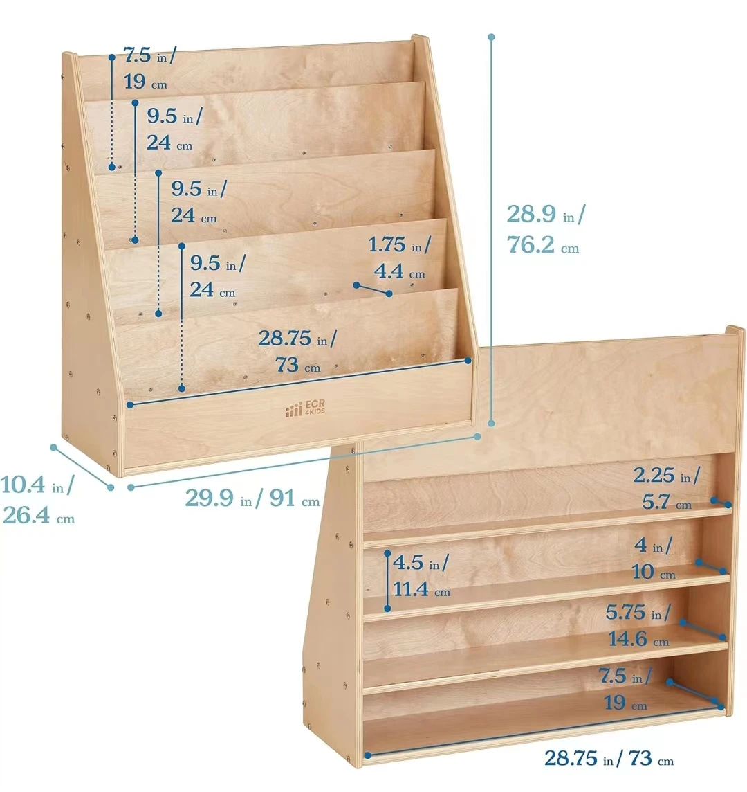 Home School Double Sided Storage Book Magazine Organizer Shelf Rack Wooden Box