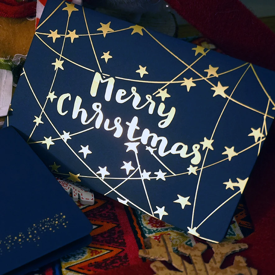 Christmas Gold Foil Postcard Paper Card Printing Wedding & Gift Greeting Custom Size With Envelope