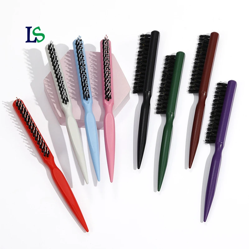 salon hair styling tools wet detangling natural 3 row comb boar bristle nylon hairdressing rat tail teasing hair brush