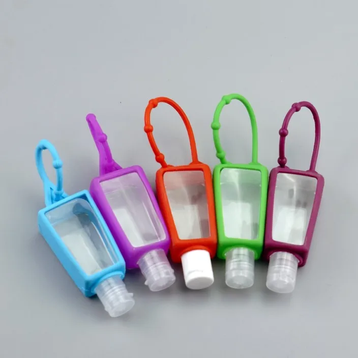 Cute Mini Portable Hand Sanitizer Dispenser Travel Kid Backpack 30ml PET plastic Bottles With cartoon Silicone Keychain Holder