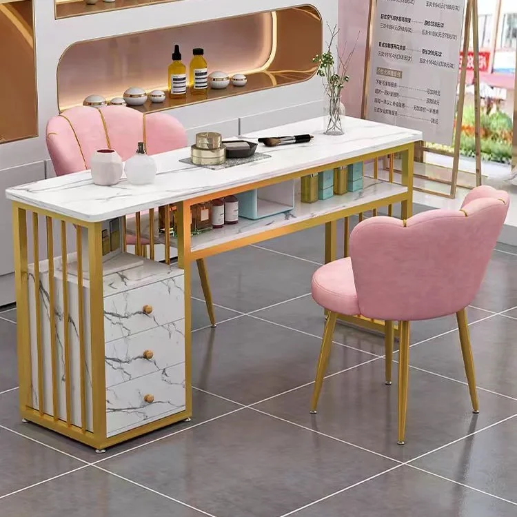 Metal Salon Nail Tables 1 Set with Marble Design for Nail Art table for nail table with chair