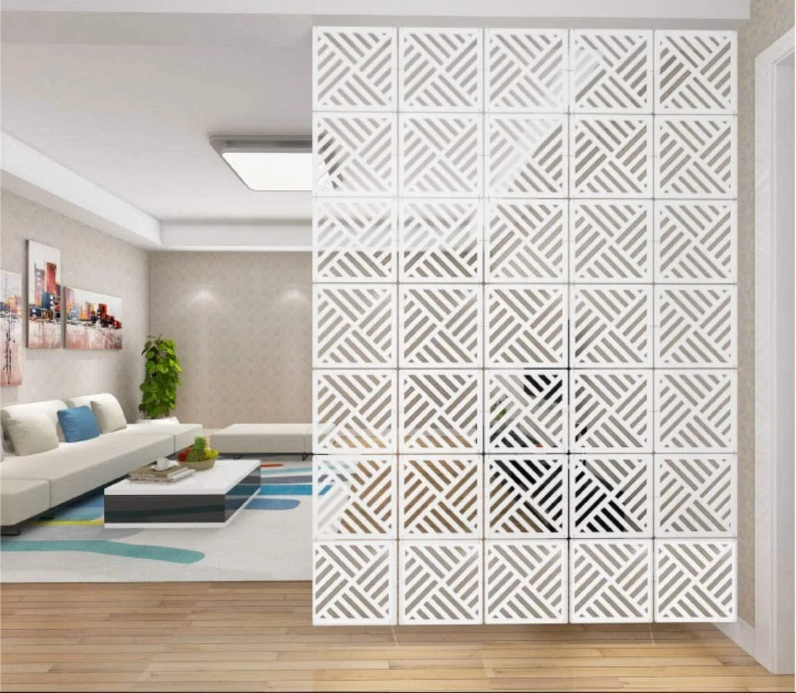 White Hanging Room Divider Wood-Plastic DIY Panel Screens Partition Wall Dividers Room Decoration 11.4 x 11.4 Inches