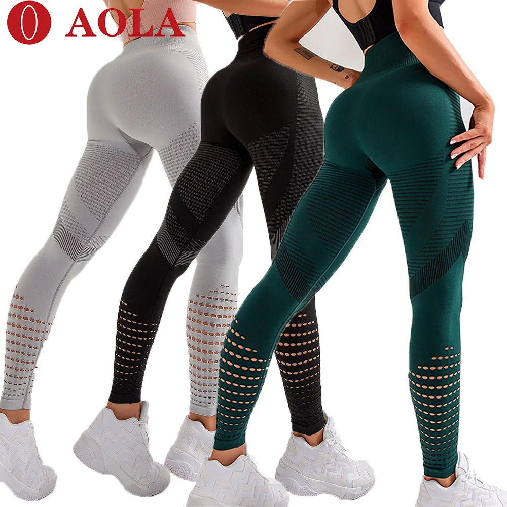 
Aola Ladies Mesh Ribbed High Waisted Butt Lift Custom Yoga Workout Leggings Fitness 