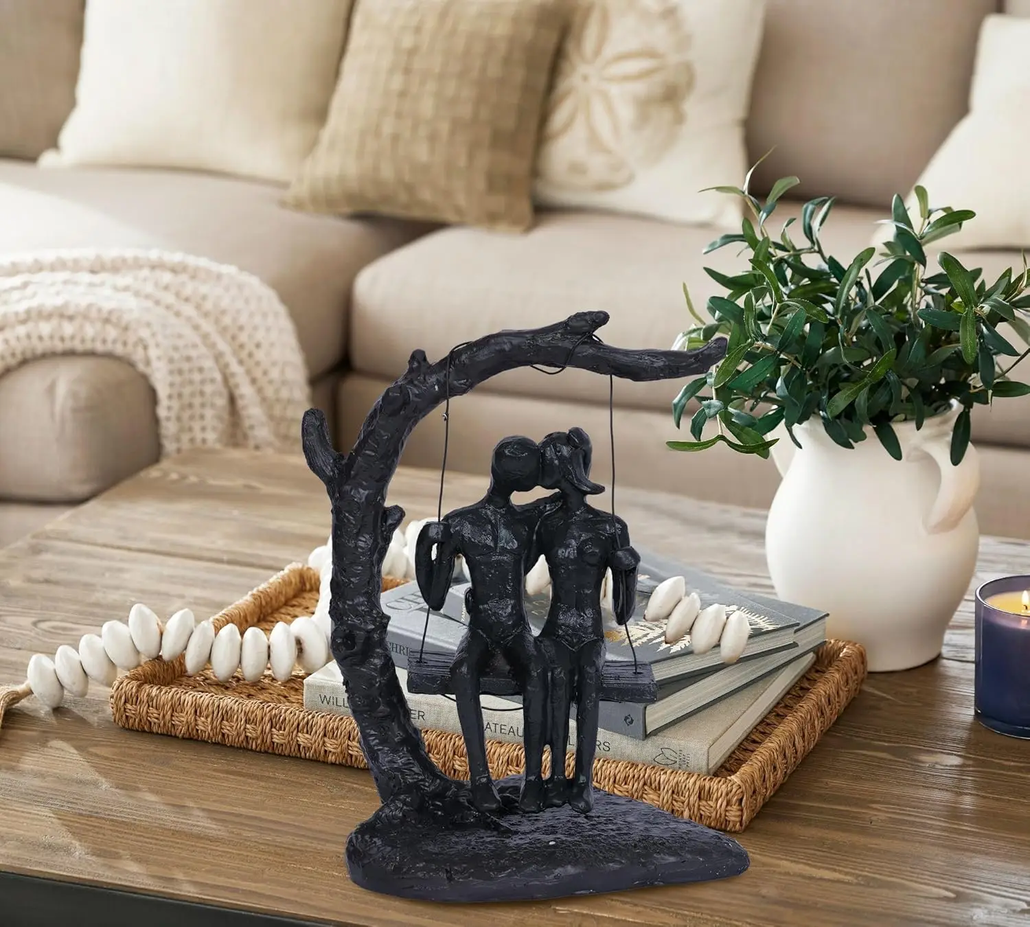 Iron Swing Couple Sculpture 6th Black Love Kiss Statue Home Decor Sweet Cast Iron for Wife Romantic Man Woman Figurines