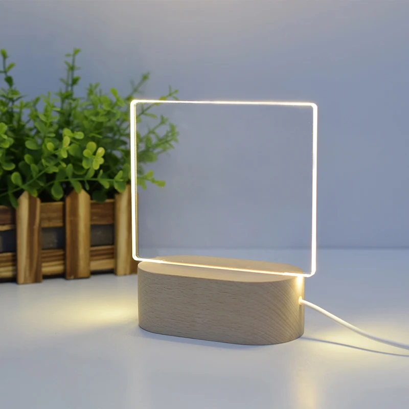 Howlighting Luminous Blank Acrylic 3D Led Light Table Lamp Rewritable Transparent Message Board Wooden Base 3D Night Light