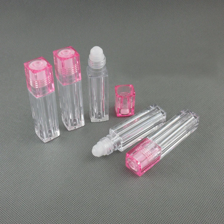 Luxury 6ml 7ml empty square all clear roll on lip gloss tubes container with pink top lipgloss roller tube