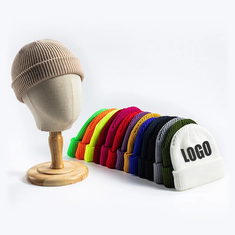 Cuffed Embroidered Slouchy Blank Knitted Cap Women Custom Logo Knit Beanie Winter Hats