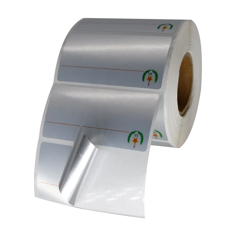 Custom pre-printed electronics sticker matte silver thermal transfer polyester round roll label