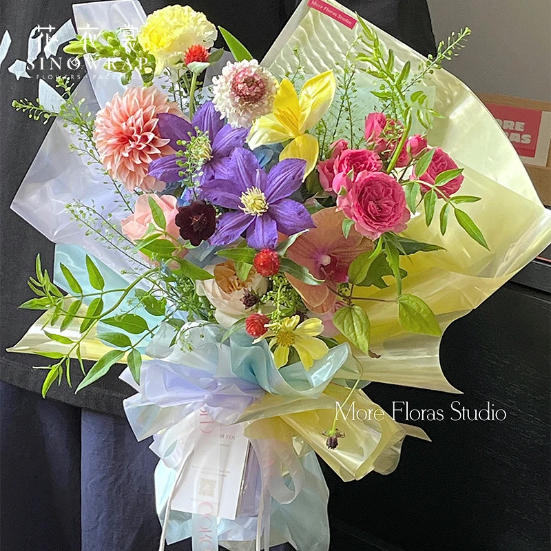 2024 New arrival shining transparent film flower wrapping paper