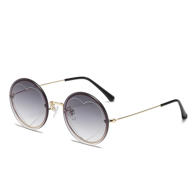 2022 Hot Sale Fashion Round Frame Custom Sunglasses Women Retro Gradient Rimless Shades Cute Heart Shape Frameless Sun Glasses