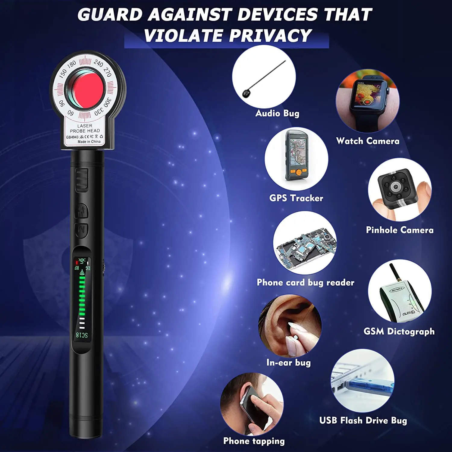 2023 Pen Hidden Camera Detector Anti Spy Gadget Wireless RF Signal Finder Audio GSM Anti GPS Tracker Wiretapping Scanner