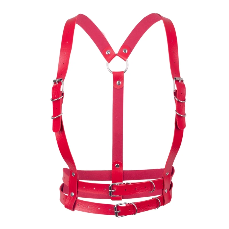Women Punk Body Harness Leather Shoulder Gothic 2 PCS Rave Party Night Costume Party Dance Festival Accessory Belt Chest