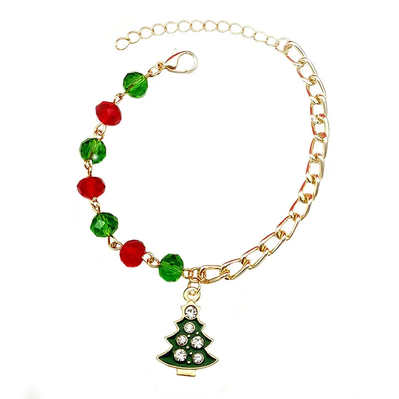 Novelty Christmas Jewelry Crystal Beaded Bracelet Tree Snowman Charms Christmas Bracelet for Girls Kids Gift