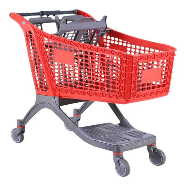 200L High Quality Supermarket Plastic Shopping Trolley Hand Push Cart for with 4 Wheels