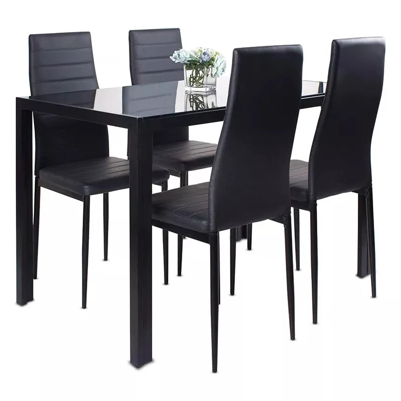 Wholesale Hot Selling Durable Dining Set High Back Dining Chairs Black Glass Top Dining Table