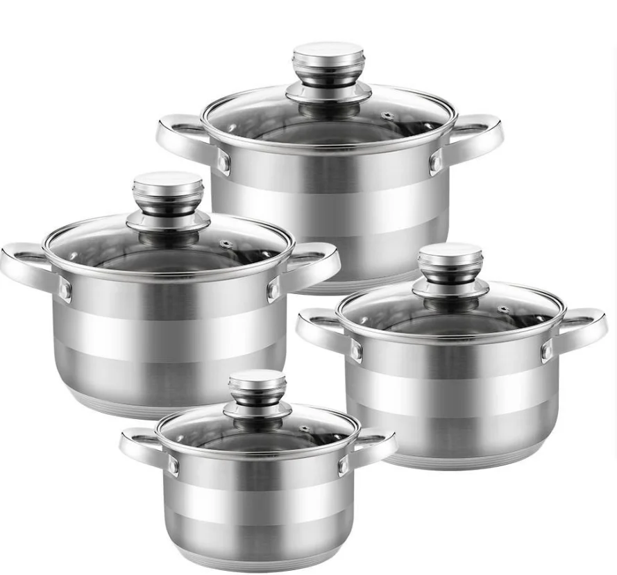 Wholesale 8 Piece Luxury Kitchenware Set Stainless Steel  Cooking Pot Set Non-stick Traditional Cookware Sets Pots and Pans