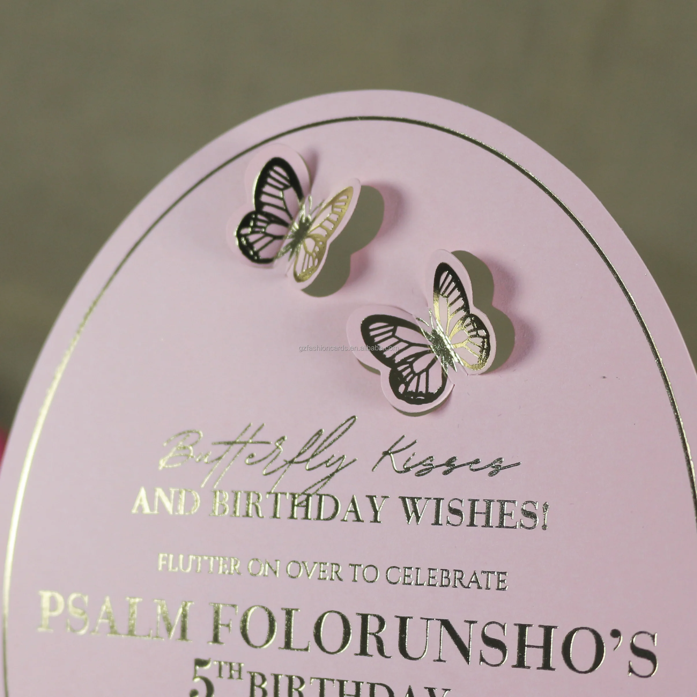 Pink Laser Cut Butterfly 16 Quinceanera Invitation With Gold Foil Printing