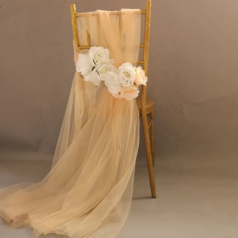 Wholesale Shining Romantic Design Wedding Decoration Pink Tulle Mesh Chair