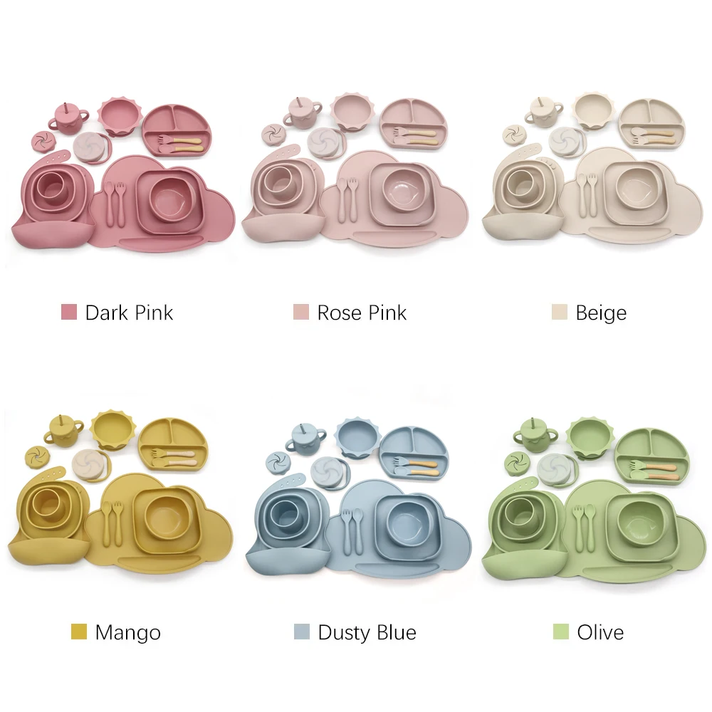 Food Grade Dishwasher Freezer Safe Infant Feeding Set Baby Tableware Suction Cup Bowls Plates Silicone Dishes