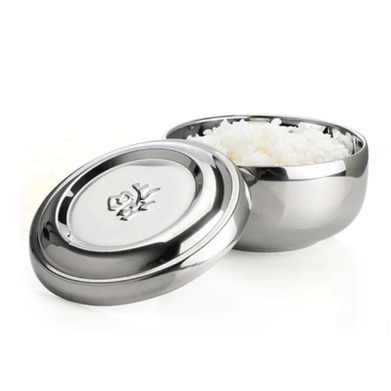 SS 304 Chinoiserie Double Wall Rice Soup Bowl with Cover