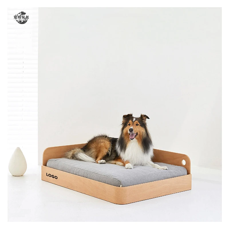Cheap Eco Friendly Pet Supplies Autumn Winter Warm Plush Raised Wooden Pet Sofa Cat Kennel Dog Bed