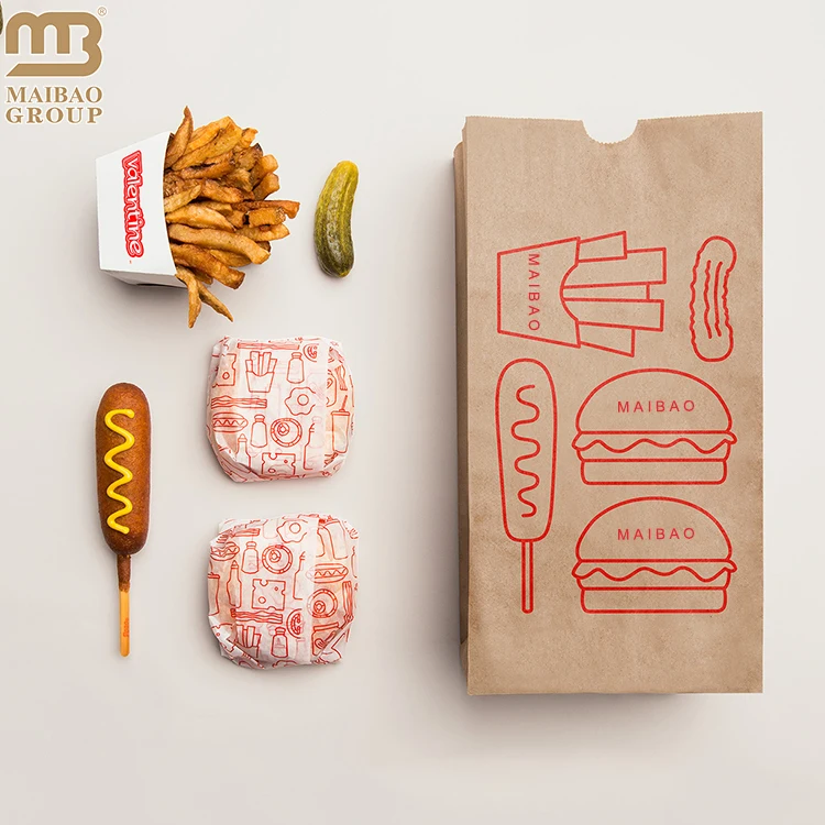 Custom 110 Gsm Brown Kraft Paper Bags Grease Oil Proof Burgers Bread Donuts Food Takeout Bags Sandwich Takeaway Packaging Bag