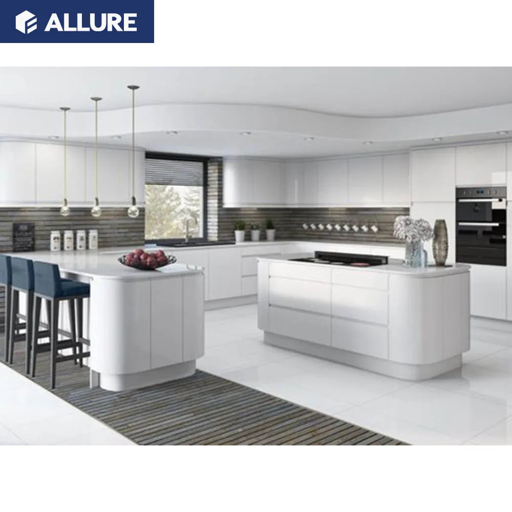 Allure Tall Cheap Island 2 Pac Layout Hotel Complete Fiber Handleless Kitchen Cabinet Design Colour China Customized Durable MDF