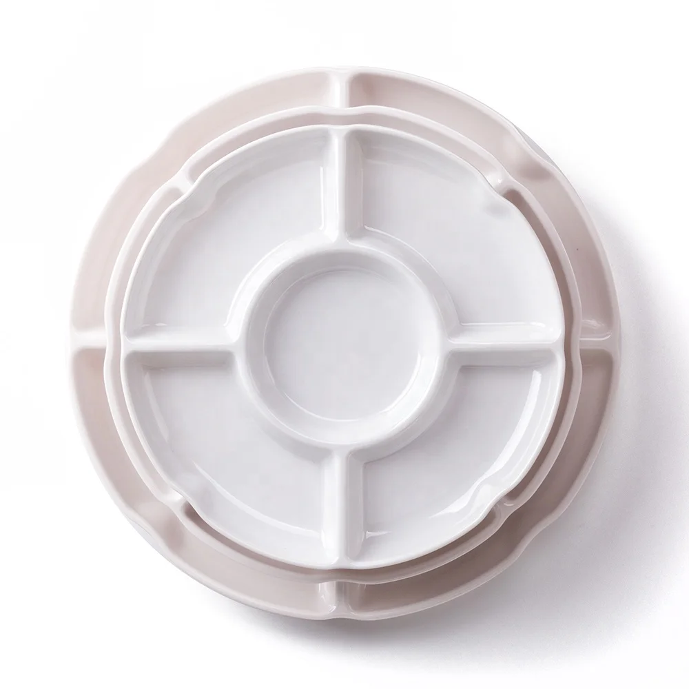 Wholesale Restaurants White Plastic Divided Serving Tray 5-Section Candy Snack Salad Desserts Dried Fruit Nuts Plate