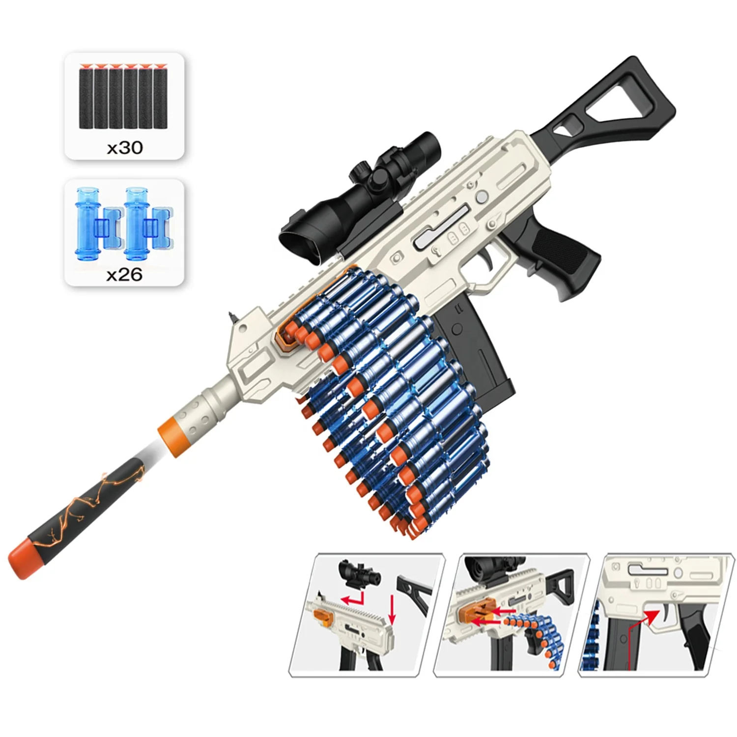 2024 NEW AK47 Electric Submachine Airsoft Gun,Toy Blaster With 30 Foam Darts and 15 Foam Clips,Outdoor Shooting Game Toys 6-12