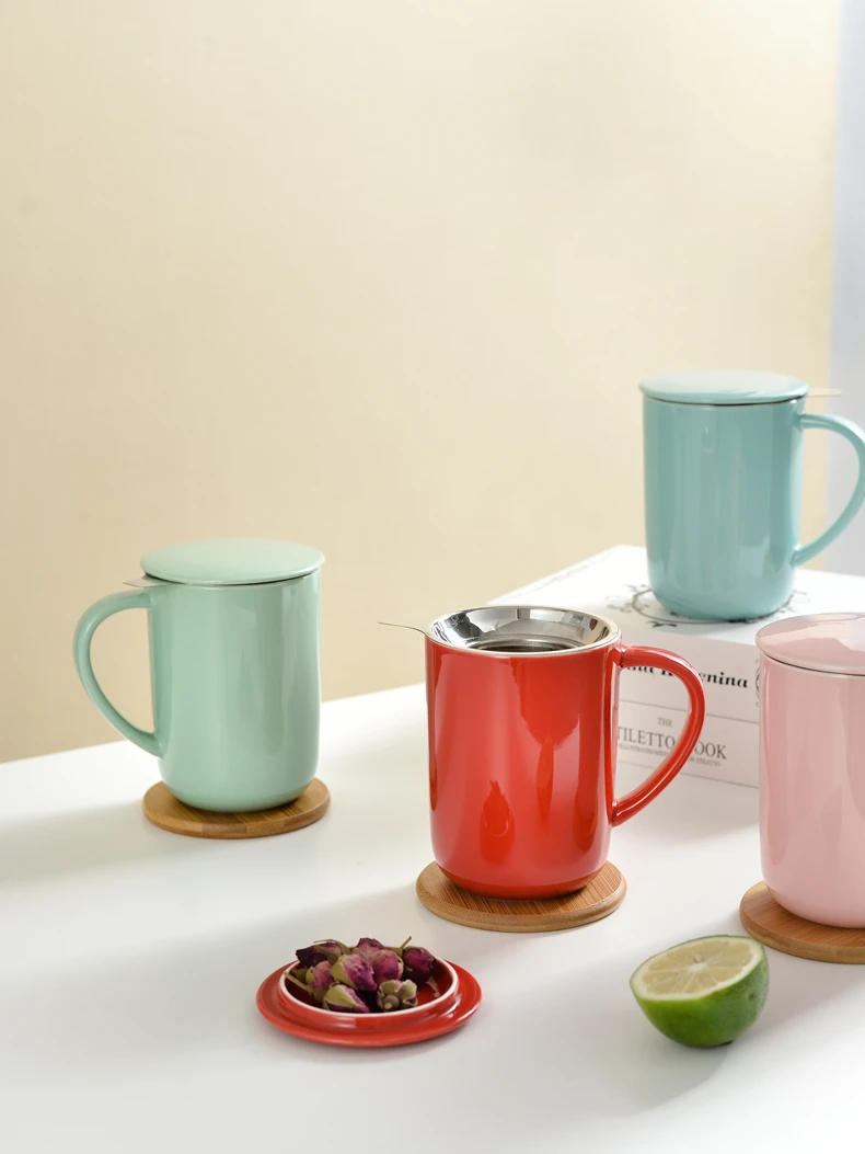 Large 16oz Ceramic Tea Mug with Infuser Lid Single Cup for Loose Tea Brewing 500ml Capacity for Coffee Set Teaware Steeping Cups