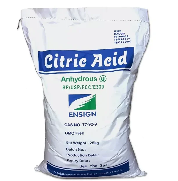 Ensign citric acid anhydrous and monohydrate 25kg package Cas 77-92-9 food grade and API  citric acid