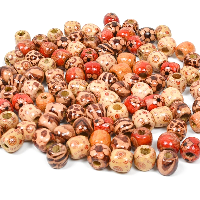 Wholesales 12mm Large Hole Natural Craft Round Colorful Pony Hair Loose Wood Beads for Braids Diy Jewelry