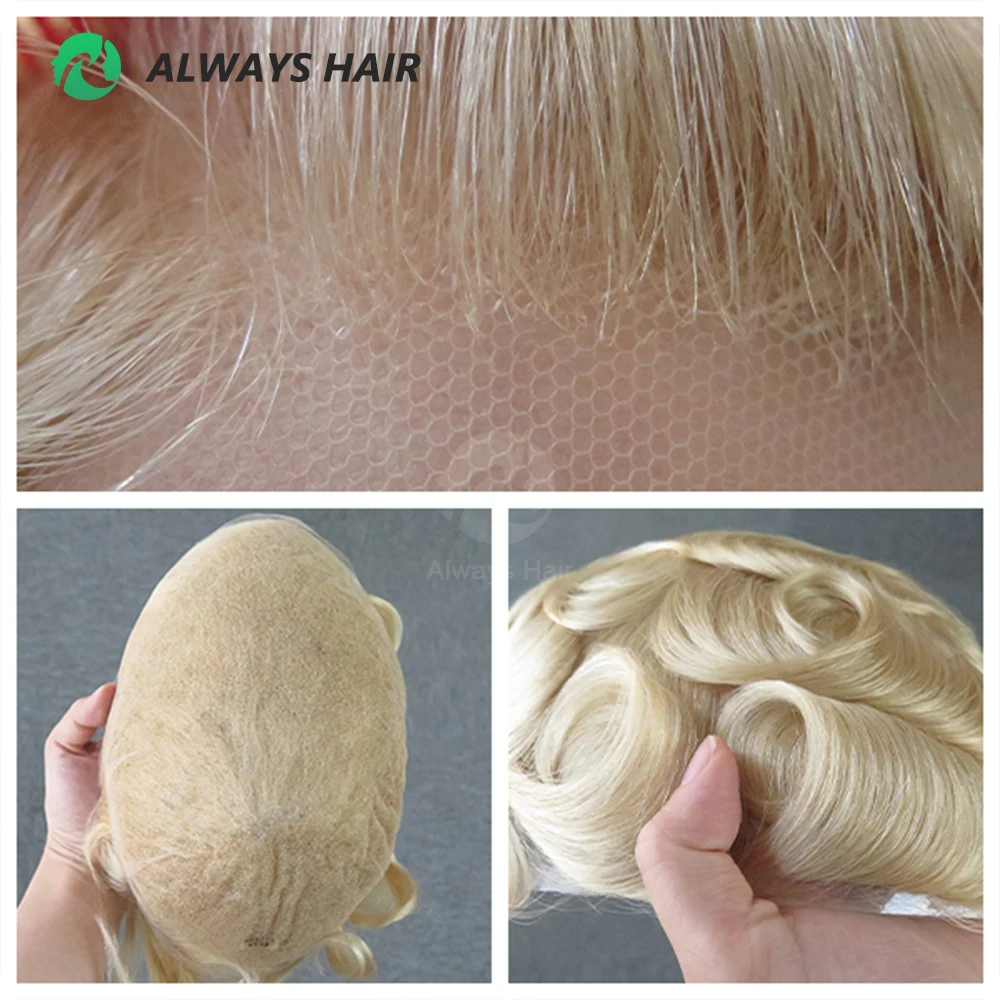 Alwayshair Full Swiss Lace Hair Unit Toupee for Man Human Hair Invisible Natural Men Hair Wig #613