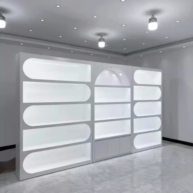 Modern Minimalism Wood Display Cabinets Customized Beauty Nail Salon Furniture Display Case