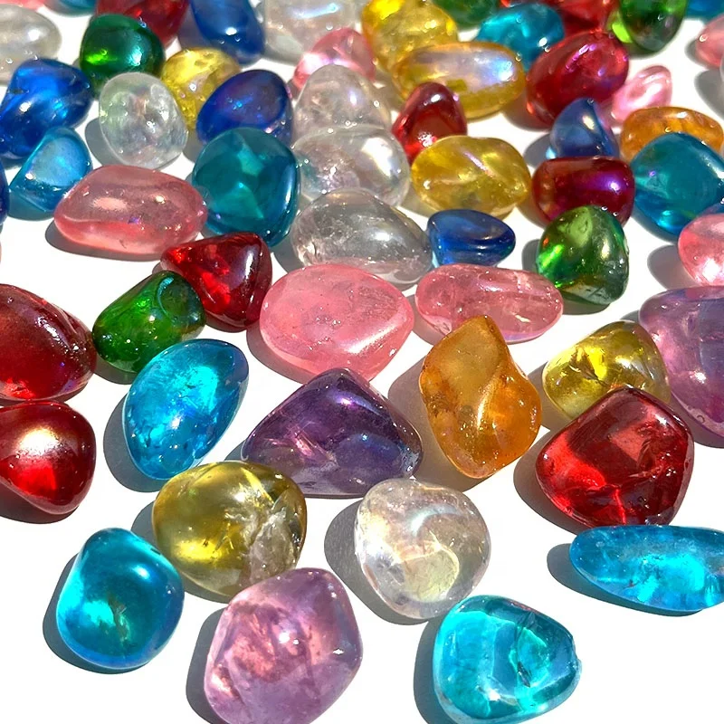 Bulk Wholesale Natural Healing Crystals Stones Aura Clear Quartz Irregular Electroplating Tumbled Stones