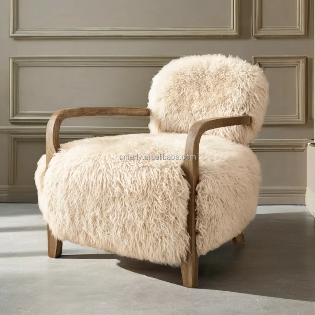 FERLY Hot Sale Accent Chair Fury Modern Shaggy Hairy Comfortable Living Room Armchairs Single Person Sofa Chair