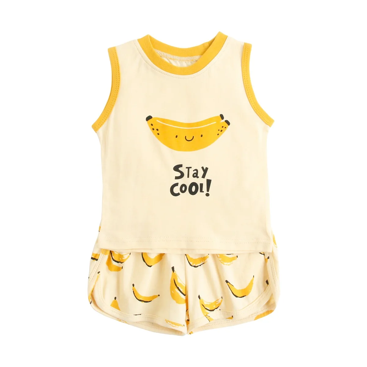 New Arrival Baby Summer Fruit Print Cute Cartoon Sleeveless Vest Shorts Clothes Set