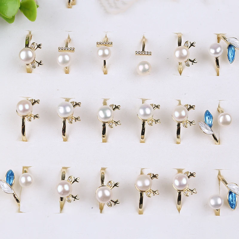 Fashion Jewelry Button Shape Freshwater Pearl Rings Designs For Women