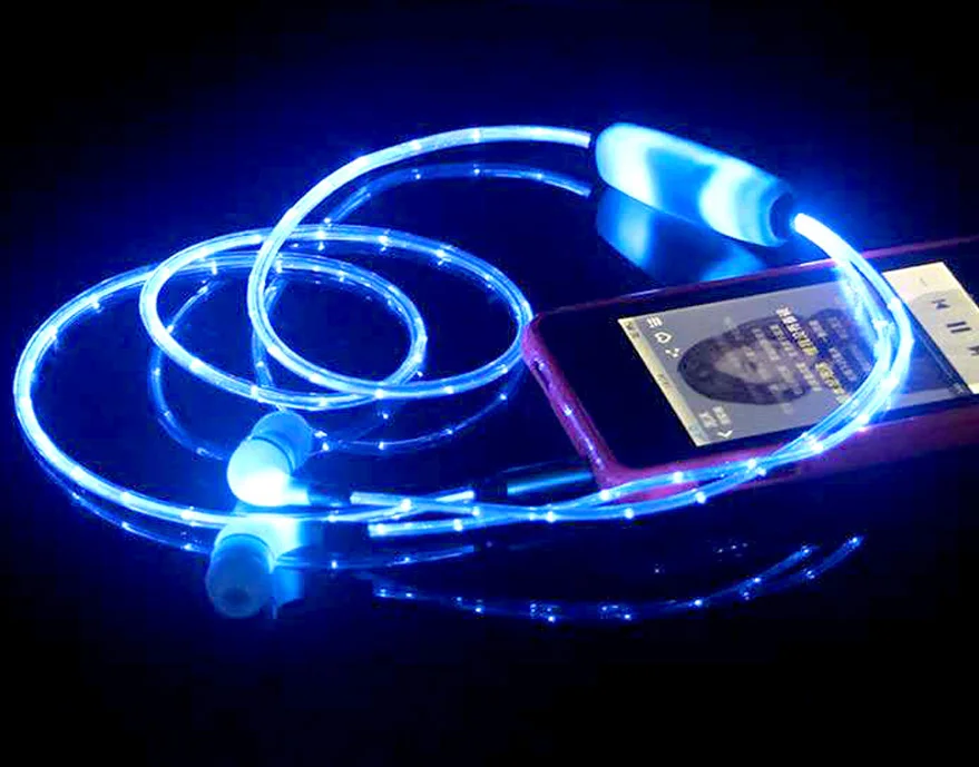 
Best selling headphone cable Visble EL Flowing LED Light Earphone wired headset for Sports 